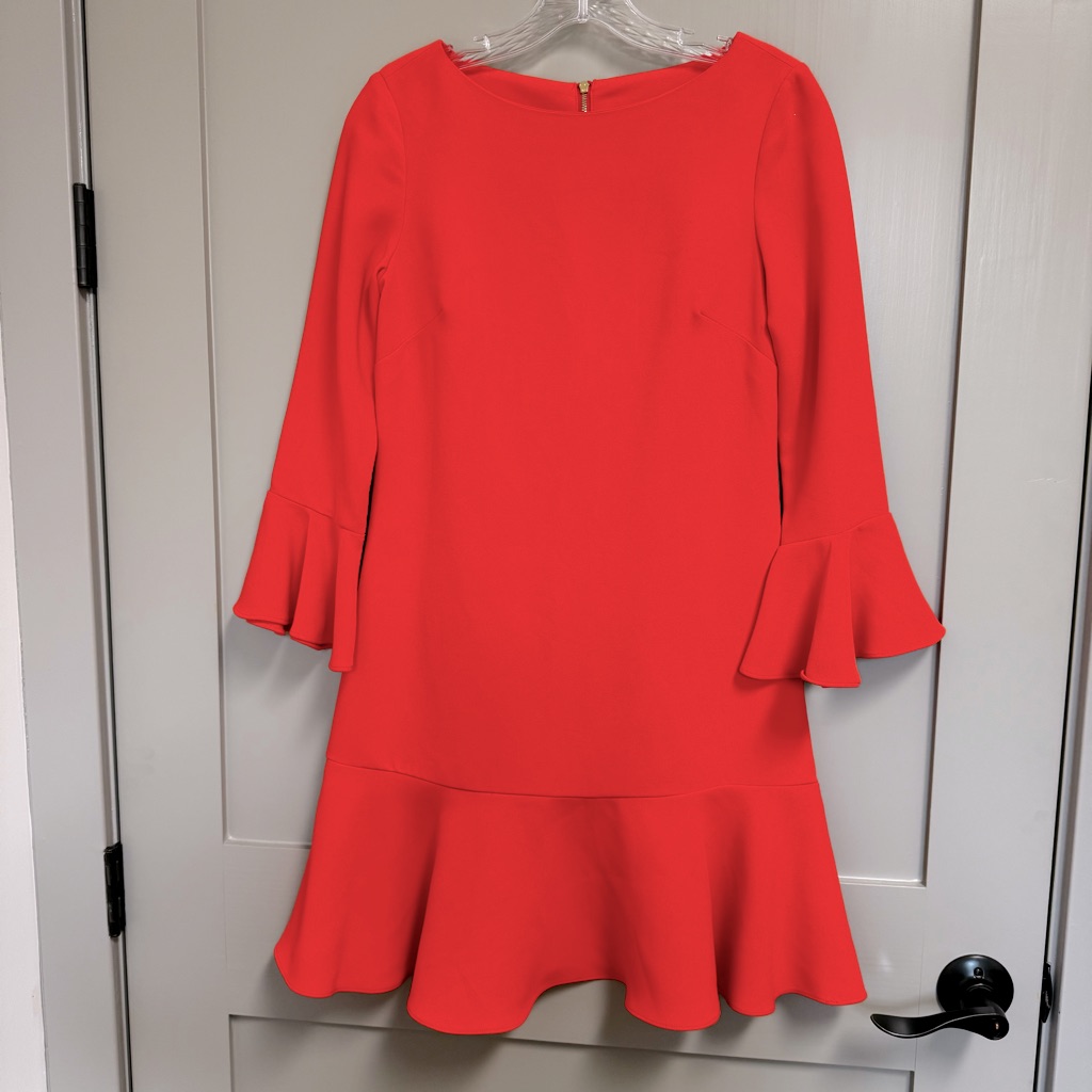 Sail To Stable Sts Solid Tomato Orange Flouncy Bell Sleeve Dress Back Zip Size 0